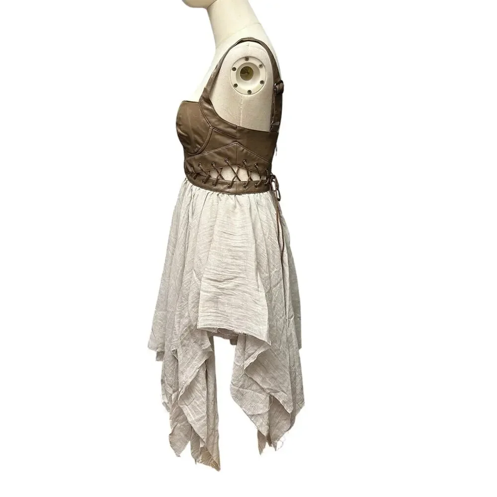 Dolls Kill XXS Darker Wavs Handkerchief Dress Brown Vegan Leather Asymmetrical - Picture 4 of 6